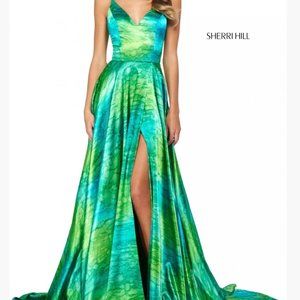 Sherri Hill Blue/Green Maxi Dress (Style 53889)